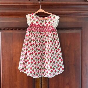 Mini Boden White Dress with Pink & Green Strawberry Print